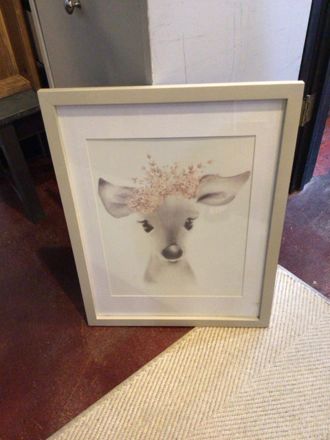 White/Gray Deer Framed Art