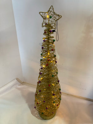 Battery Operated Gold/Multi Wire Glitter Christmas Tree Light up Holiday Item