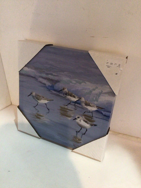 Blue/Gold Birds Stretch Canvas Art