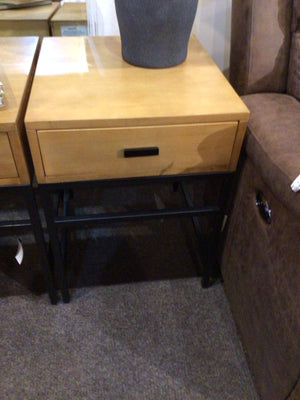 Butler End Wood/Iron 1 drawer Black/Tan Table