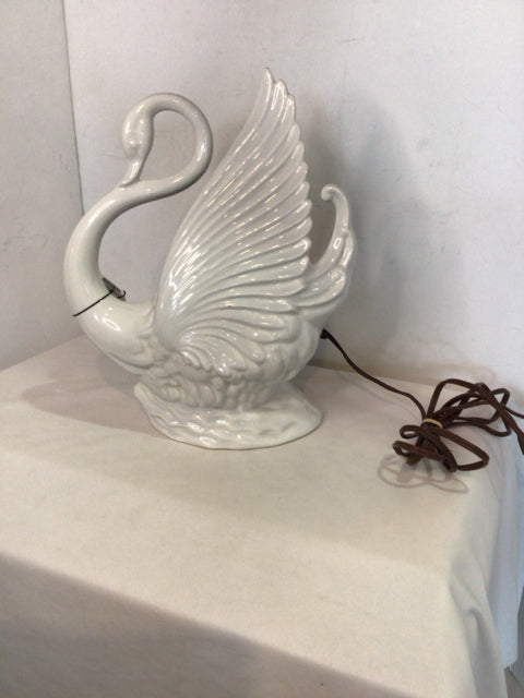 Lamp White Ceramic Swan Figurine