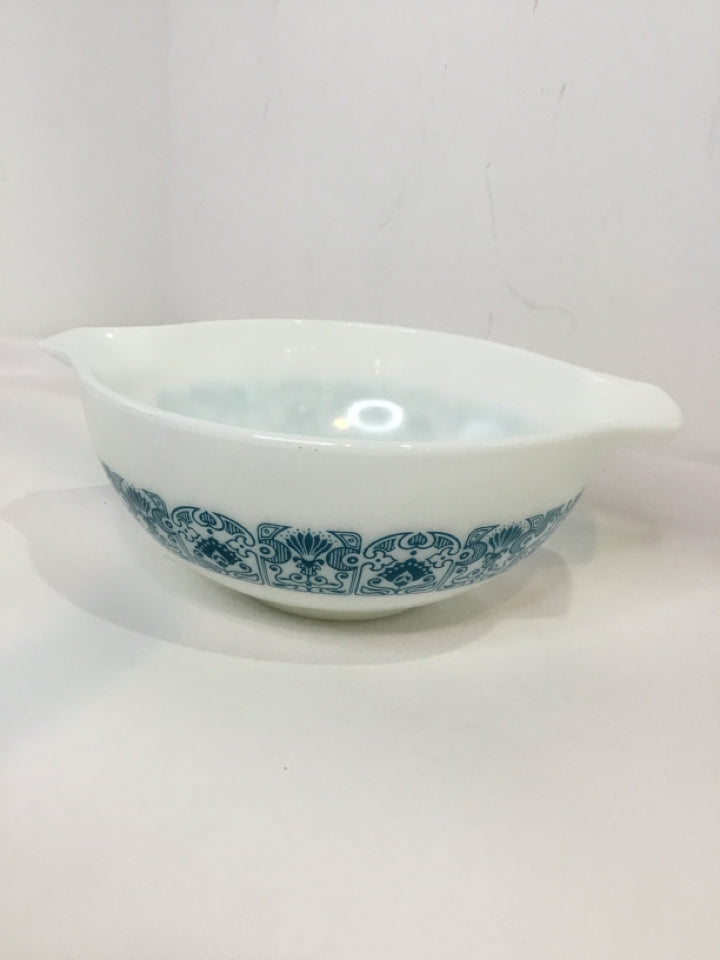 Pyrex Vintage Mixing White/Blue Glass Bowl