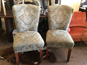 Arhaus Pair Chenille Paisley Armless Green Chair