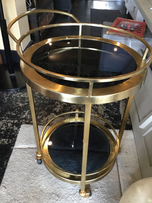 Rolling Metal/Glass Round Bar Gold Cart