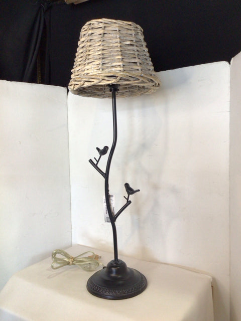 Shabby Chic Black/White Metal/wicker Bird Lamp