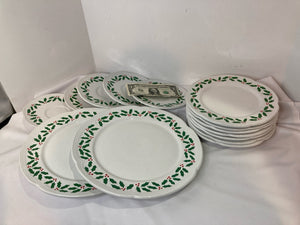 Crate & Barrel Plate set White/Green Holly Misc Pieces Holiday Item