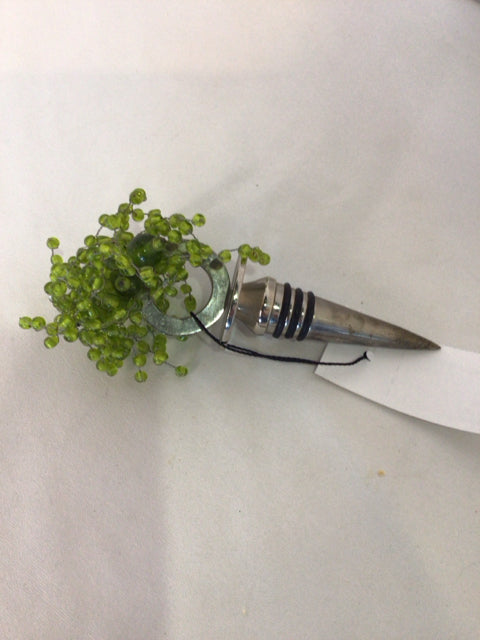Silver/Green Metal Beaded Wine Acces.