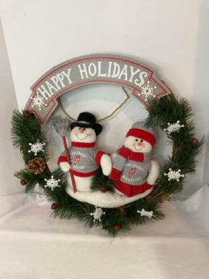 Wreath Green/Red Grapevine Cotton Snowman Holiday Item