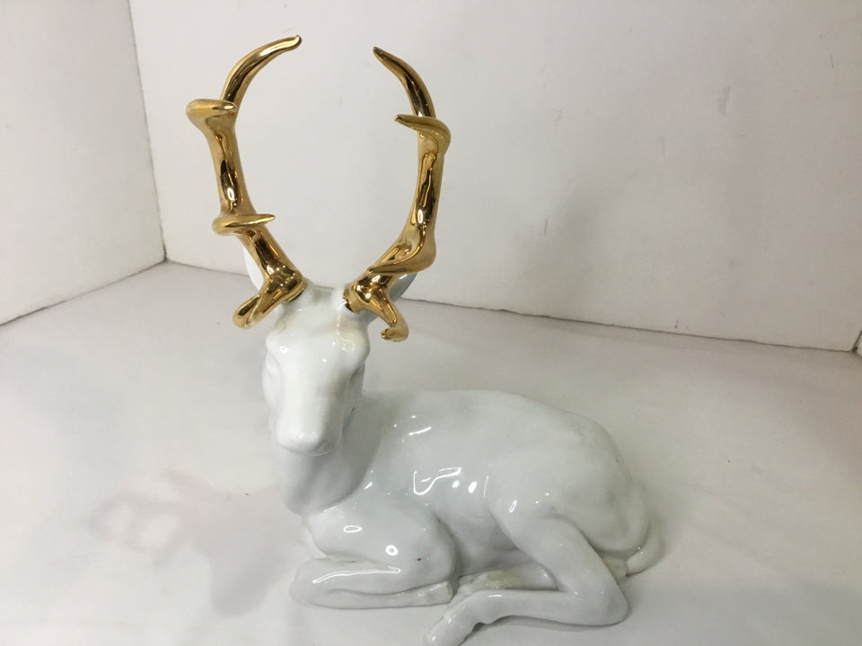 Deer White/Gold Ceramic Holiday Item