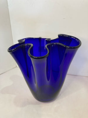 Royal Gallery Blue Glass Wavy Vase