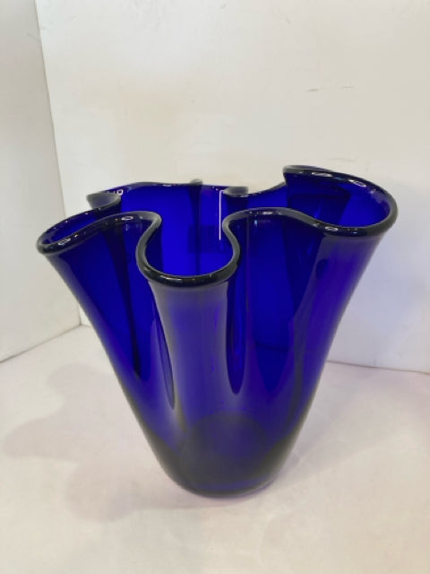 Royal Gallery Blue Glass Wavy Vase