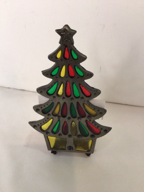 Candle Holder Multi-Color Metal/Glass Christmas Tree Holiday Item
