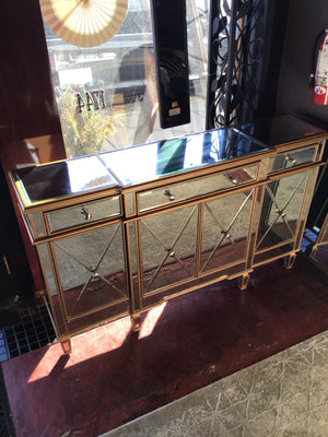 Mirror 4 Door 3 drawer Silver/Gold Dresser/Chest