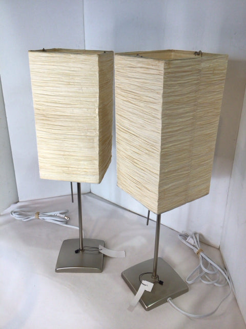 Pair Silver/Cream Metal Paper Lamp Set