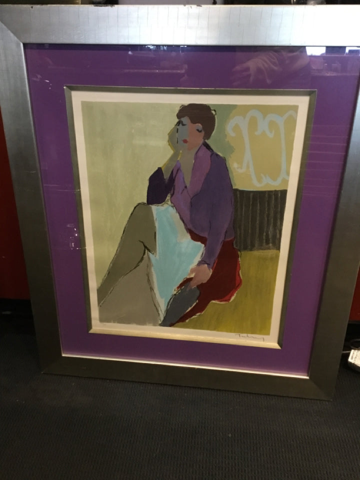 Tarkay Purple/Multi Woman Signed Framed Art