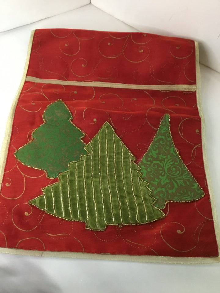 PIER 1 Table Runner Red/Green Chiffon Trees Holiday Item
