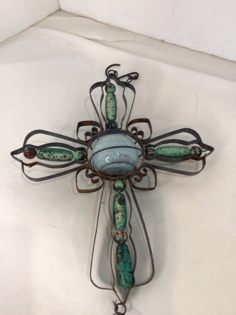 Hanging Green Metal Cross Garden Access.