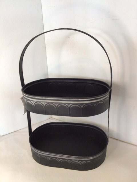 2 Tier Black Galvanized Steel Handled Tray