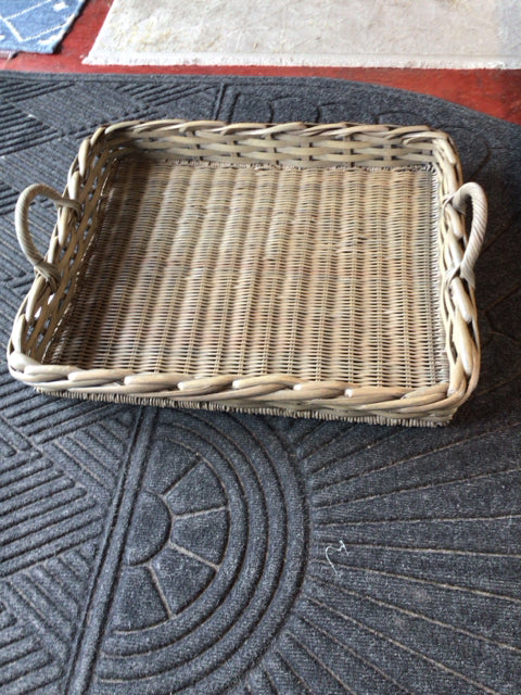 Greige Wicker Handles Tray
