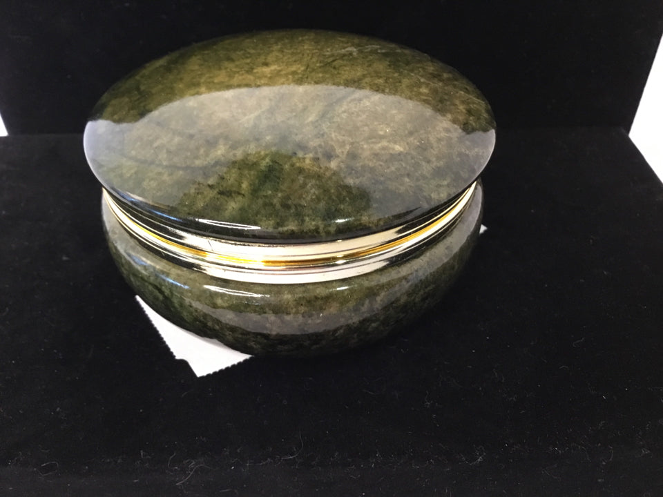 Round Green Alabaster Carved Trinket Box