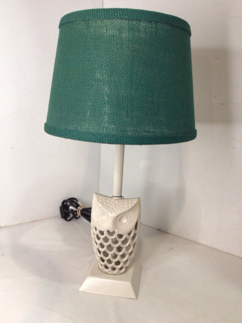 Cream/Green Metal Owl Geometric Lamp