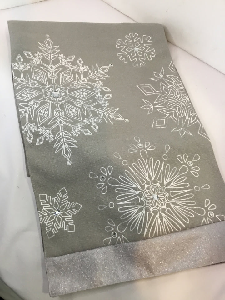 Table Runner Silver Satin Snowflake Holiday Item