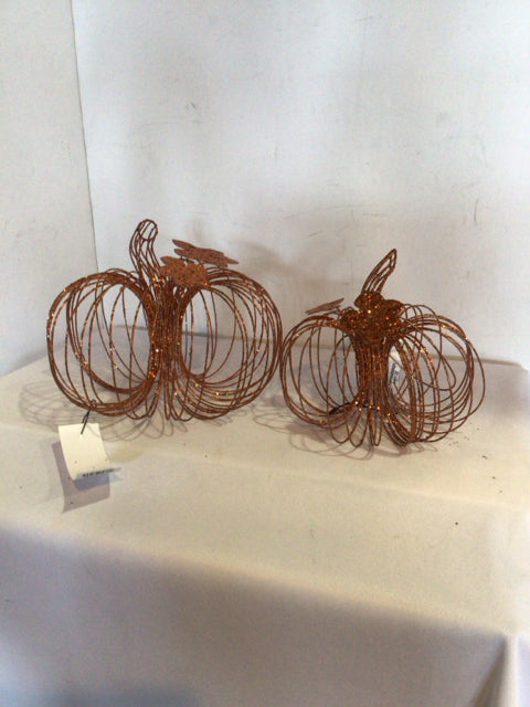 Pair Orange Metal Pumpkin Holiday Item