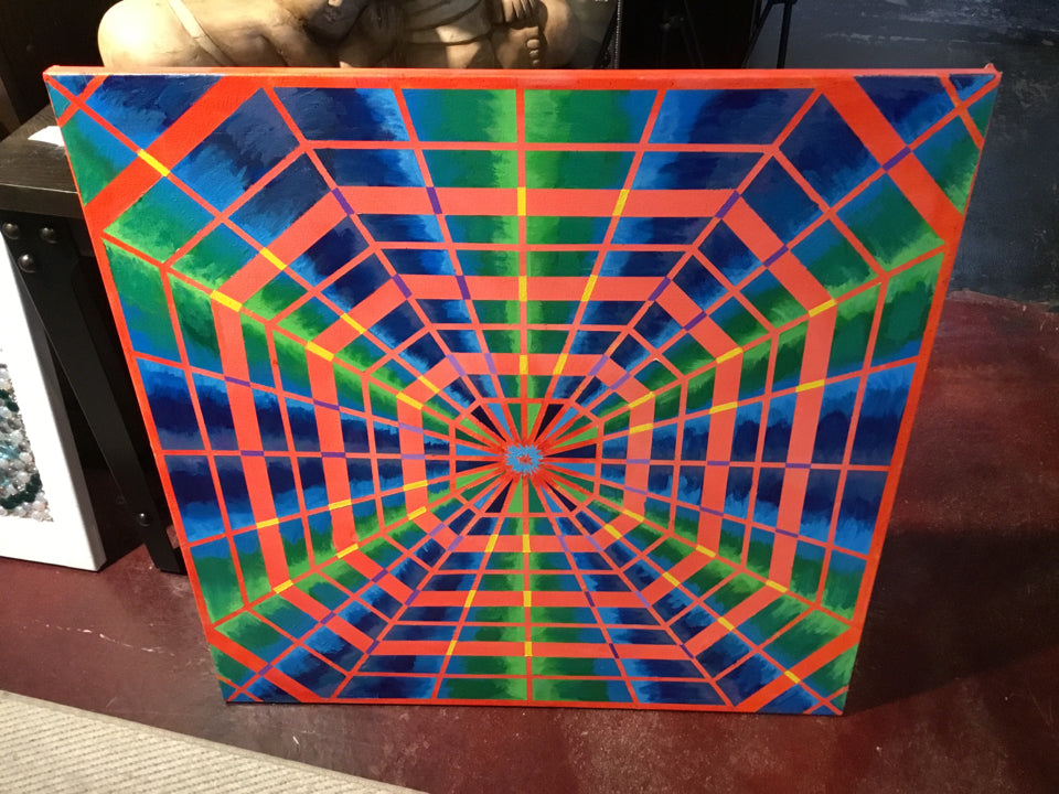 Modern Orange/Multi Geometric Stretch Canvas Art