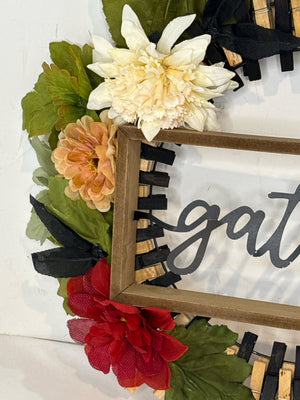 Rustic Natural/Black Clothes Pin Flowers Wreath