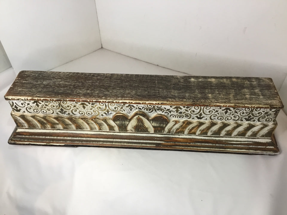Brown/White Wood Ornate Shelf