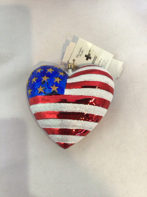 Radko Red/White/Blue Glass Heart Ornament