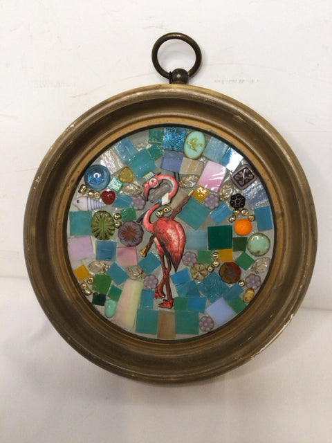 Multi-Color Mosaic Flamingo Framed Art