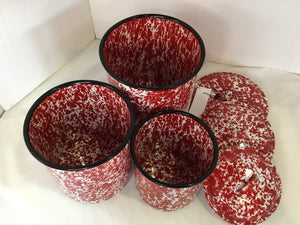 Set of 3 Red/white Metal Canister Set