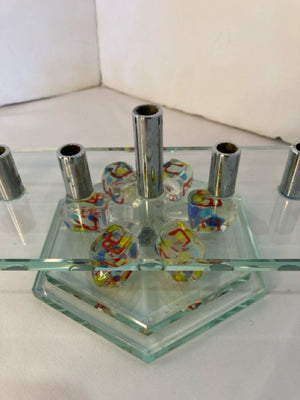 Clear/Silver Glass Menorah Holiday Item
