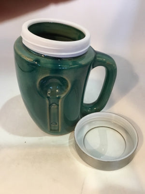 Green Pottery Spoon Handled Canister