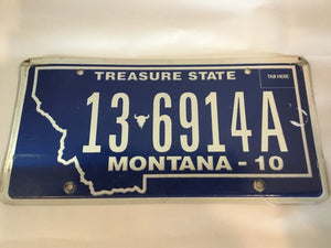 Blue/White Metal License Plate