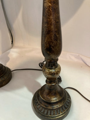 Table Beige Resin Candlestick Pair Lamp Set