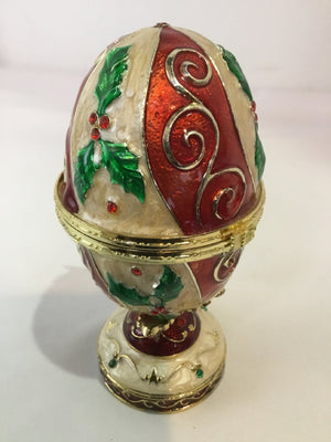 Music Box Multi-Color Enamel Egg Holly Holiday Item