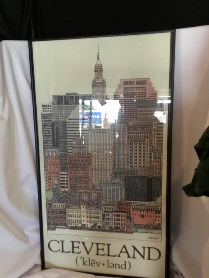 Signed Print Multi-Color City Scape Framed Art