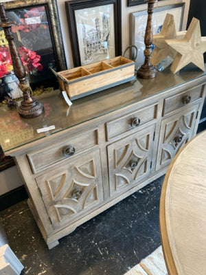Wood 3 Doors Glass Top Greige Buffet/Sideboard
