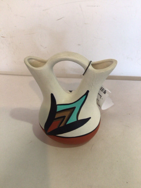 Southwestern White/Brown Pottery Feather Vase