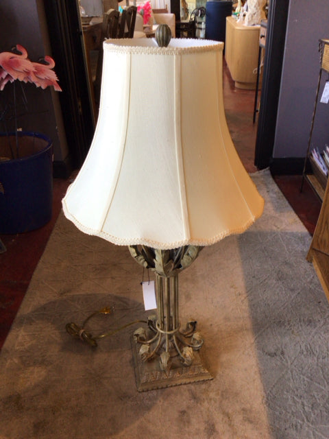 Vintage Greige Cast Metal Leaves Lamp