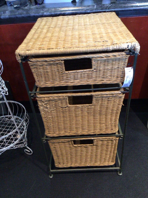 Storage Metal/Wicker 3 Drawers Black/Tan Chest/Dresser
