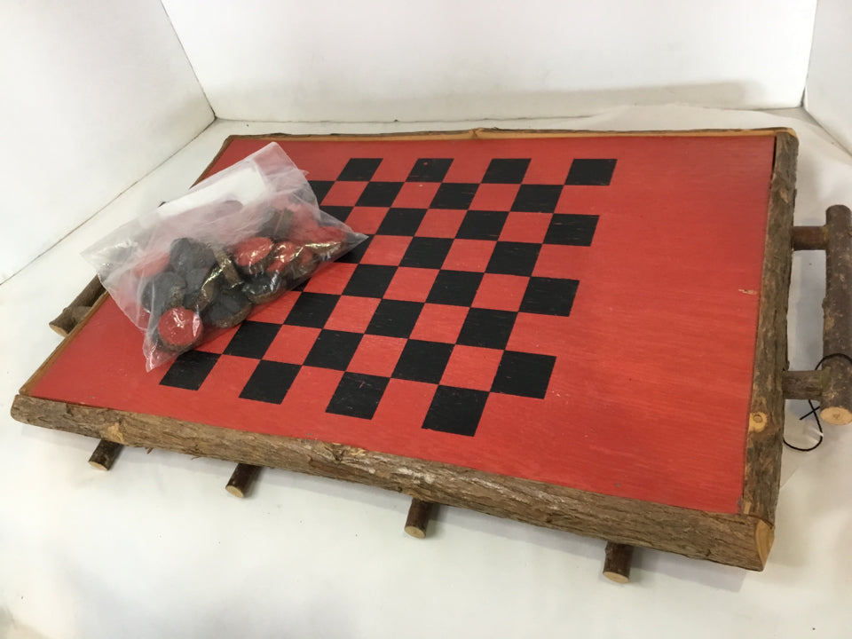 Vintage Red/Black Wood Checkerboard Game