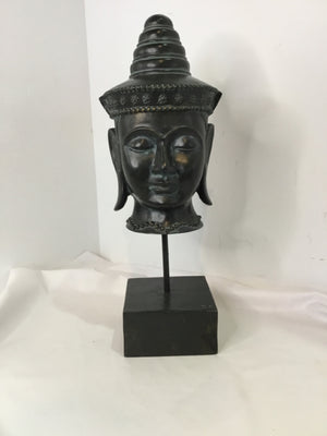 Pedestal Gray Resin Buddha Head Sculpture