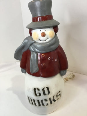 Statue Red/white Ceramic Snowman OSU Holiday Item