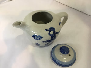 M.A. Hadley Gray/blue Stoneware Skiers Teapot