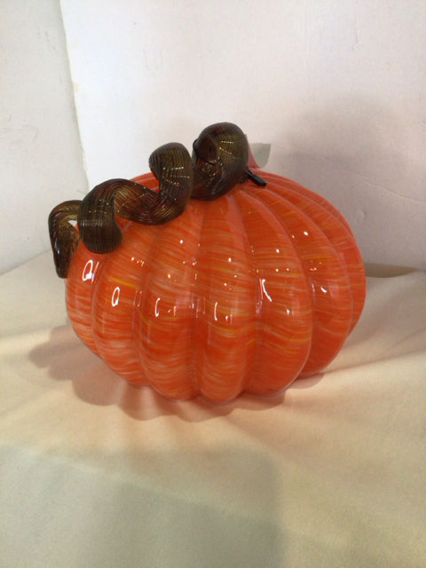 Fall Orange/White Blown Glass Pumpkin Swirl Holiday Item