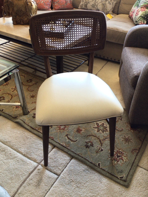 Four Hands Mid-Century Upholstered Seat Caned Back Brown/Cream Chair