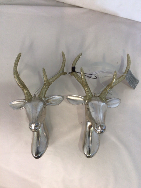 Pair Silver/Gold Plastic Ornaments Reindeer Holiday Item